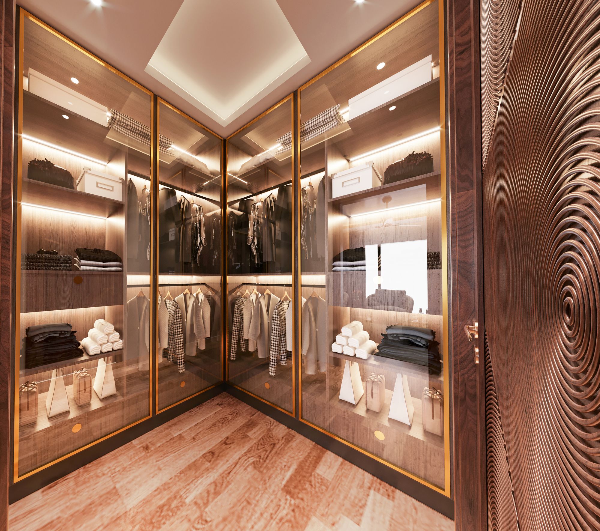Vestidor con iluminación cálida